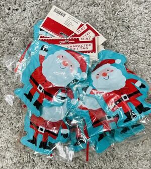 Big Inflatable Character Gift Tag Santa Claus Approx 3"x5" Bundle Set Of 10 New
